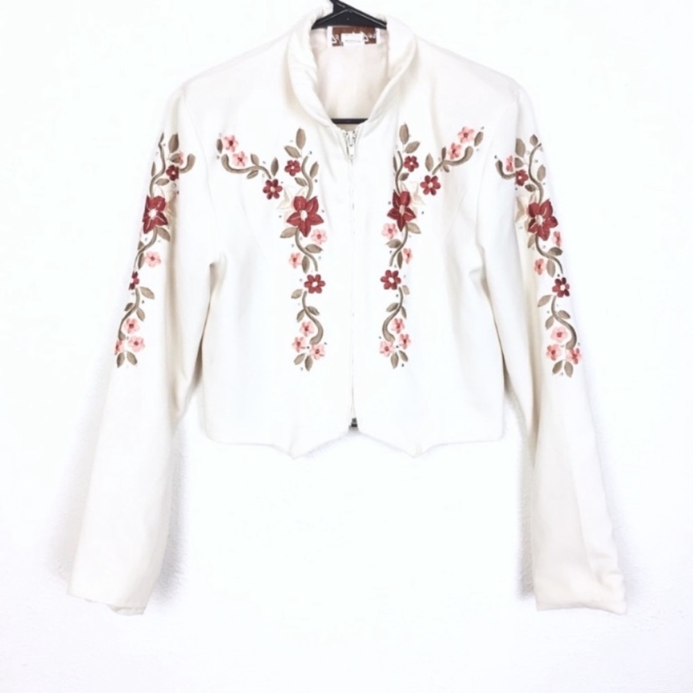 Vintage floral embroidered jacket coastal cowgirl size medium 100% cotton boho